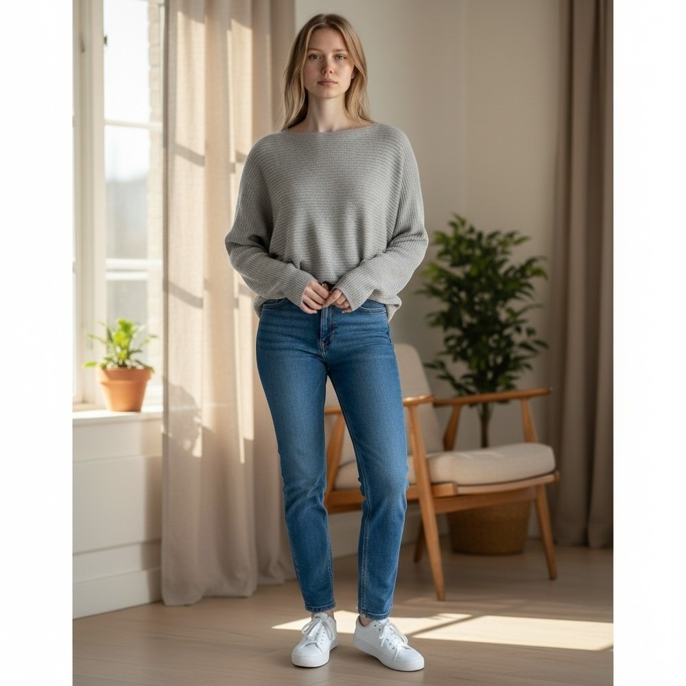 Ardene Womens Gray Ribbed Knit Long Sleeve Sweater Crew Neck S